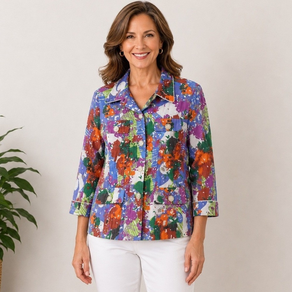 NWT Erin London Artsy‎ Print Button Up Jacket Blazer Bamboo Women's Size Small